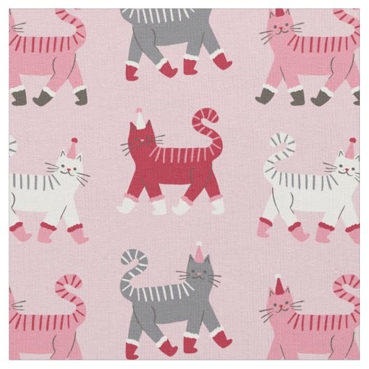 Tissu Chats de vacances roses (Fermer)