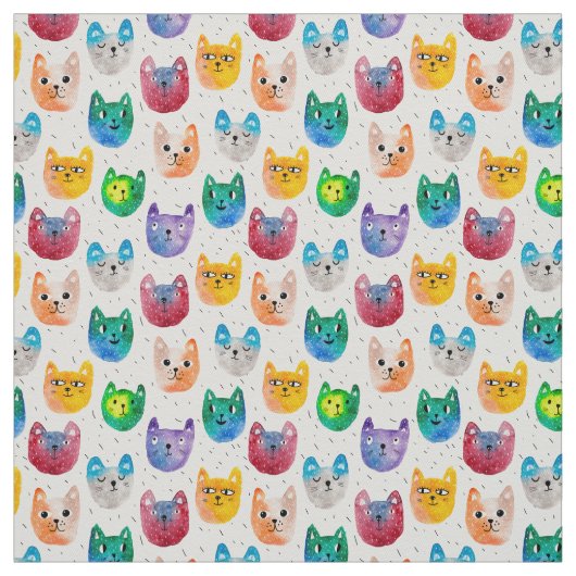 Tissu Chats et amis d'aquarelle (Échantillon)
