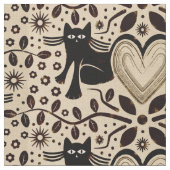 Tissu Chats et Coeurs Boho dans les tons terre (Fermer)
