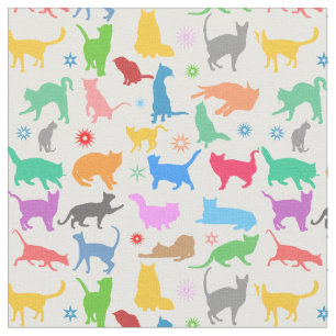 Tissu Chats Et Étoiles Colorés