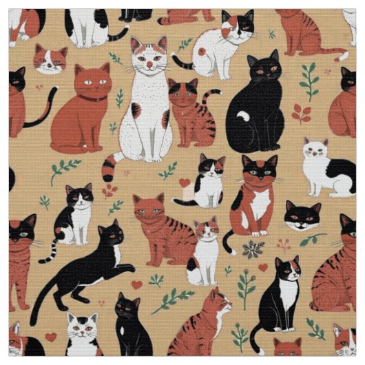 Tissu Chats joueurs sur fond beige (Échantillon)