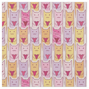 Tissu Chats mignons avec les coeurs affectueux
