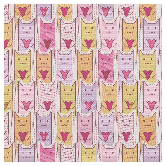 Tissu Chats mignons avec les coeurs affectueux (Fermer)