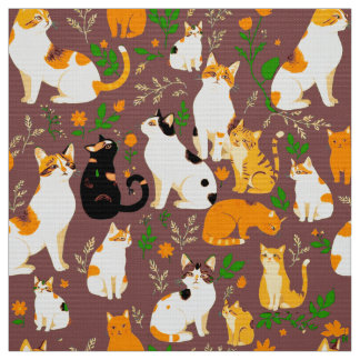 Tissu Chats mignons sur un fond brun café