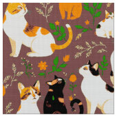 Tissu Chats mignons sur un fond brun café (Fermer)