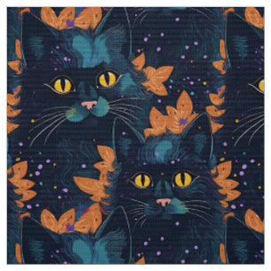 Tissu Chats noirs d'Halloween en orange