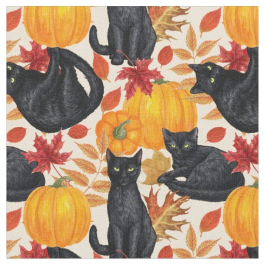Tissu Chats noirs et citrouilles (Fermer)