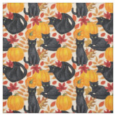 Tissu Chats noirs et citrouilles (Échantillon)