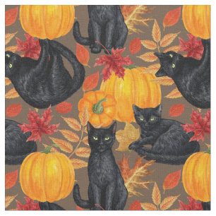 Tissu Chats noirs et citrouilles 2