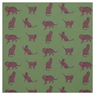 Tissu Chats sur le vert