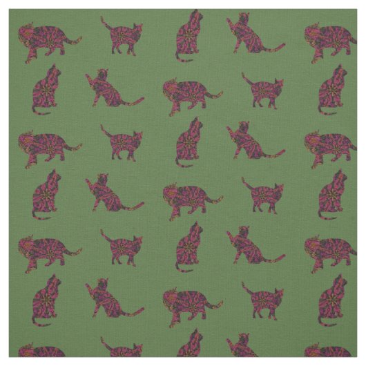 Tissu Chats sur le vert (Échantillon)