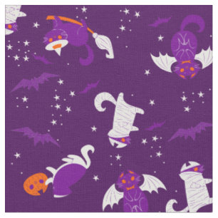 Tissu chats violet halloween maman chauve-souris vampire