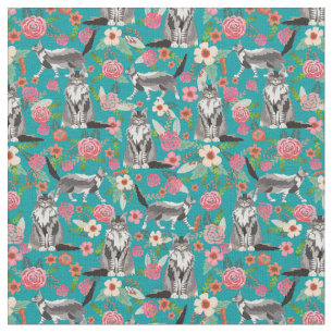 Tissu chatte à coon principal vintage floral turquoise