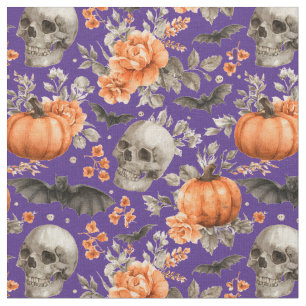 Tissu Chauve-Halloween Et Fleurs Violettes