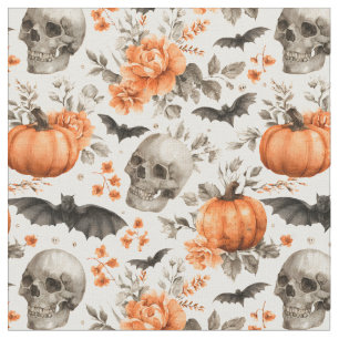 Tissu Chauve-souris et fleurs d'Halloween