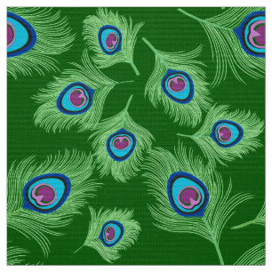 Tissu Chaux et plumes bleues de paon sur le vert vert