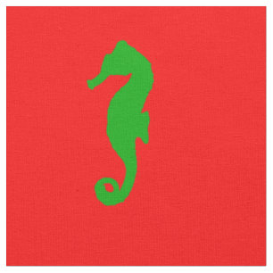 Tissu Cheval De Mer À Décor Rouge Et Vert Côtier De Noël