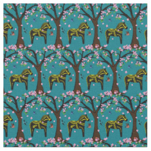 Tissu Cheval folklorique noir/jaune de