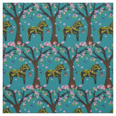 Tissu Cheval folklorique noir/jaune de Dala/oiseaux (Échantillon)