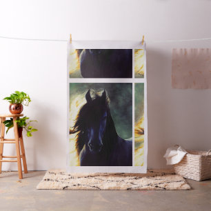 Tissu Cheval frison, étalon noir, jument, poulain