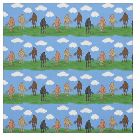 Tissu Chevaux avec nuages Illustration modélisée (Échantillon)