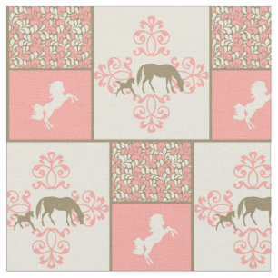 Tissu chevaux bruns roses