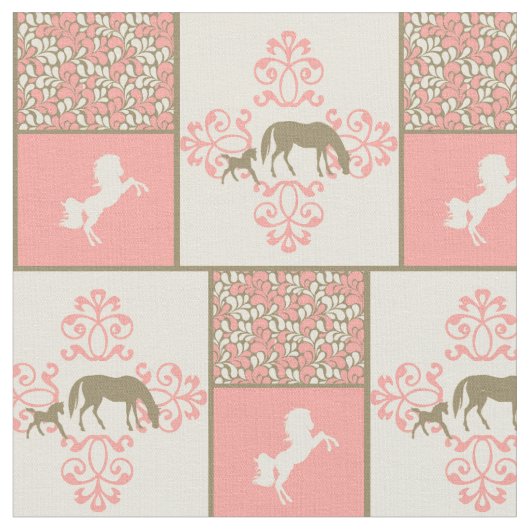 Tissu chevaux bruns roses (Fermer)