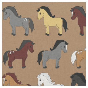Tissu Chevaux de dessin animé mignons enfants brun clair