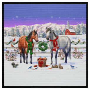 Tissu Chevaux de Noël en neige