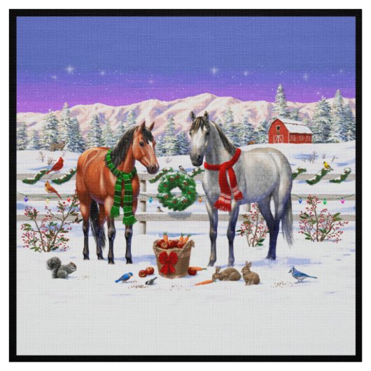 Tissu Chevaux de Noël en neige (Échantillon)