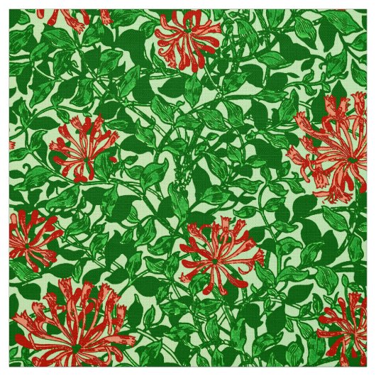 Tissu Chèvrefeuille de William Morris, rouge et vert de (Échantillon)