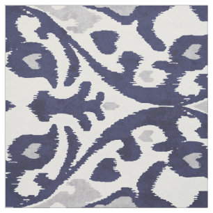 Tissu Chic indigo bleu gris blanc ikat motifs tribaux