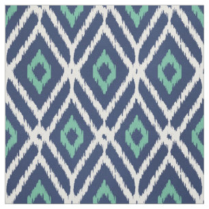 Tissu Chic marine bleu vert ikat motif de diamants triba