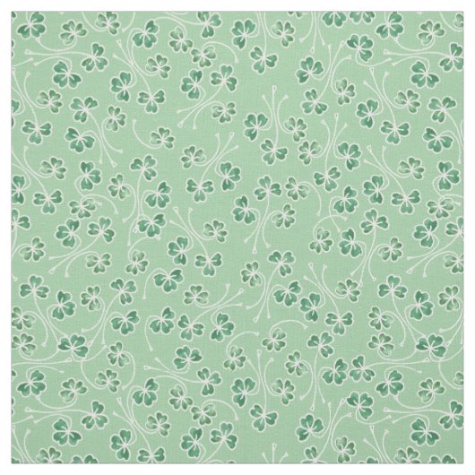 Tissu Chic vert foncé et Shamrocks blancs sur vert pâle (Échantillon)
