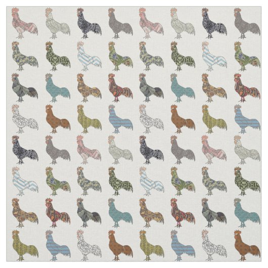 Tissu Chicken Rooster Coloré ferme Motif (Échantillon)