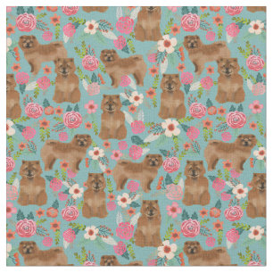 Tissu Chien Chow Chow vintage floral bleu