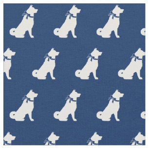 Tissu Chien d'Akita Silhouette Marine des animaux