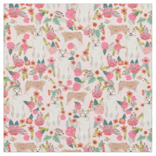 Tissu Chien d'Akita vintage floraux rose pâle