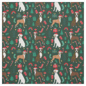 Tissu Chien de boxe joli Noël vert foncé (Échantillon)