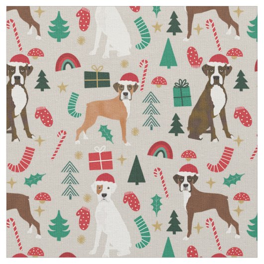 Tissu Chien de boxe mignon Noël tan (Fermer)