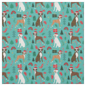 Tissu Chien de boxe turquoise de Noël mignon (Échantillon)