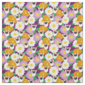 Tissu Chien de Corgi aux fleurs pourpre à motif (Échantillon)