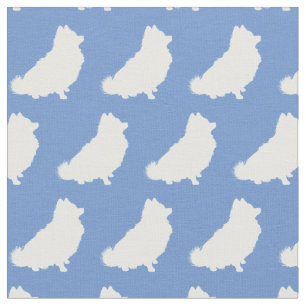 Tissu Chien de Poméranie Silhouette Animal bleu clair