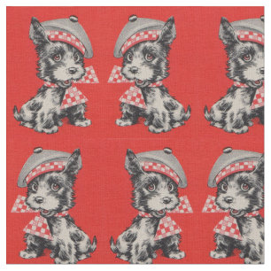 Tissu Chien écossais des années 1950 en rouge