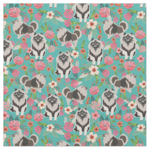 Tissu chien kéeshonté vintage floral turquoise