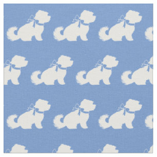 Tissu Chien maltais Silhouette Animal bleu clair