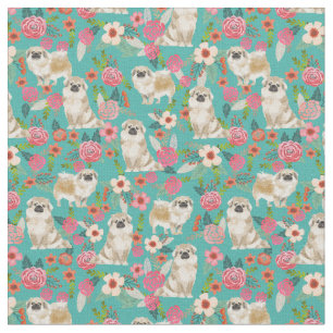 Tissu Chien mignon tibétain espagnol floral vintage