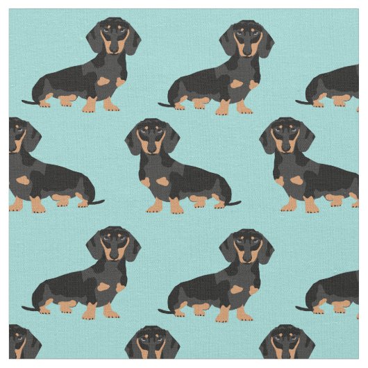 Tissu Chien noir et tan Dachshund bleu clair (Fermer)
