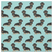 Tissu Chien noir et tan Dachshund bleu clair (Échantillon)