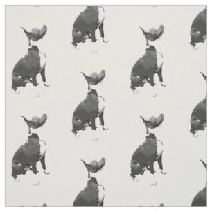 Tissu Chien Taureau noir et blanc motif tendance
